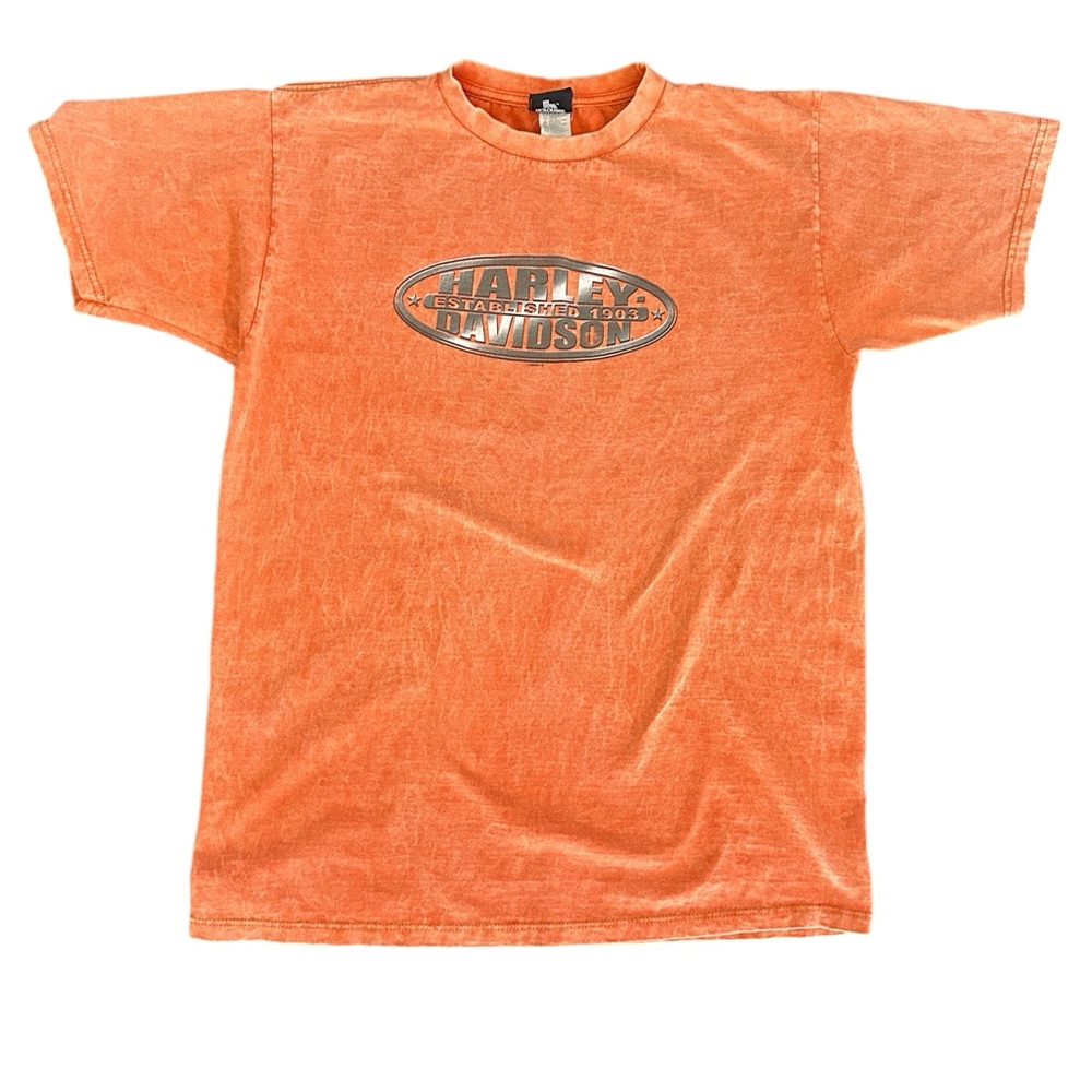 Harley Davidson Men’s Large T Shirt Cotton Logo Graphic Orange Biker Motorcycle